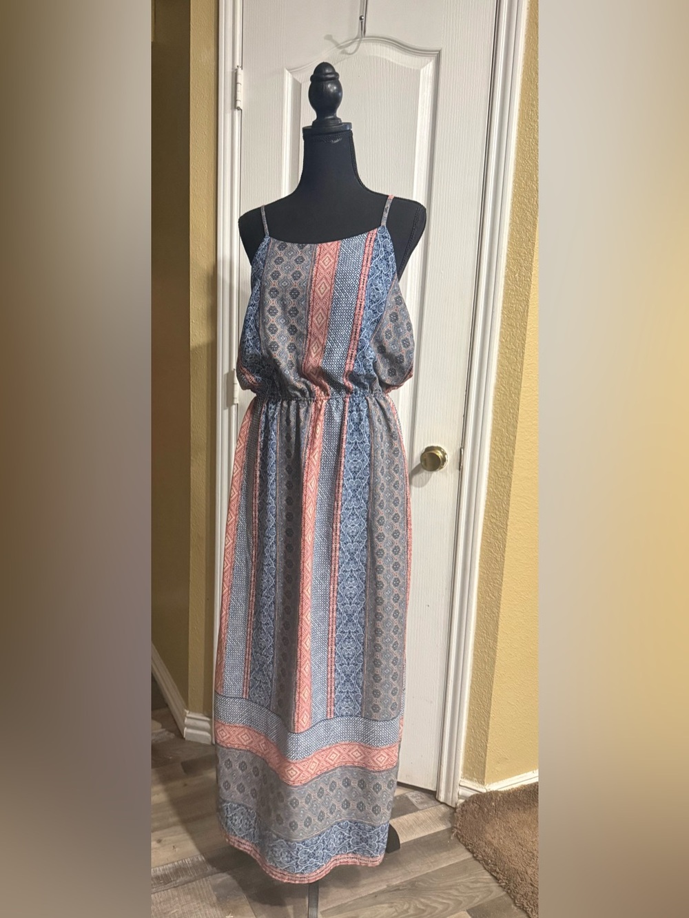 Sweet Rain Striped Maxi Dress in Blue and Coral